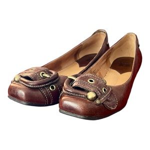 ‼️SOLD‼️ FRYE Megan Brass Buckle Flats Brown Leather Size 9.5 Worn ONCE